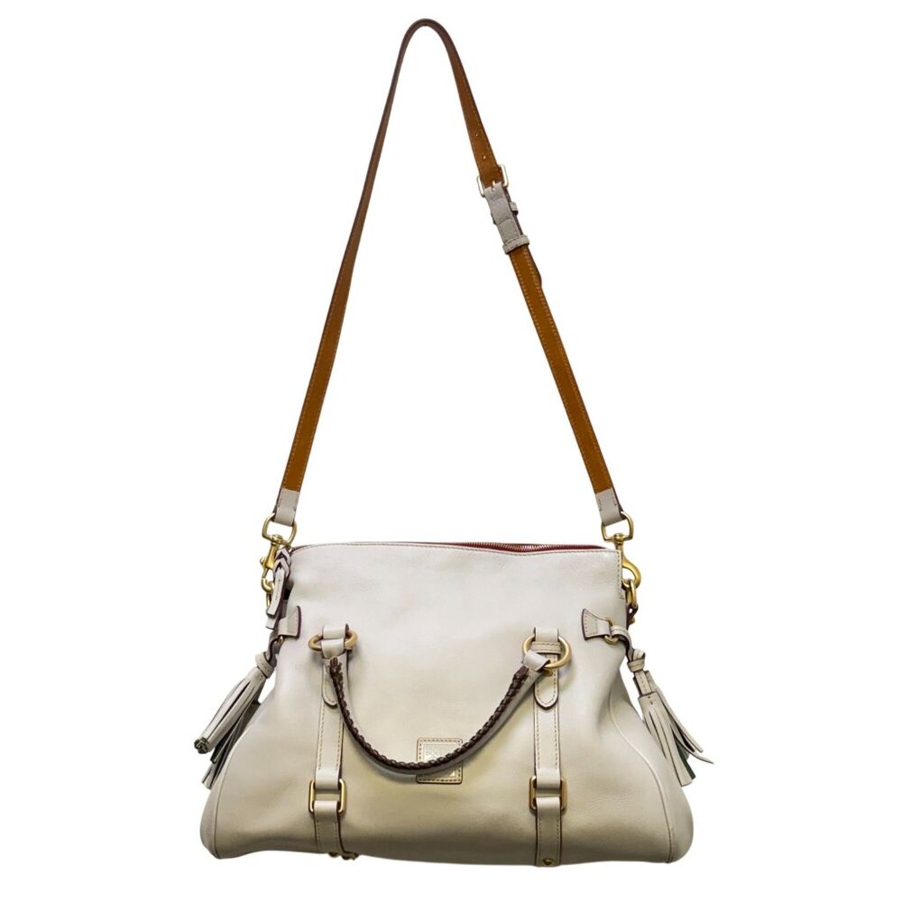 Dooney & Bourke White Leather Shoulder Bag With Tassel Details Large - Picture 5 of 9